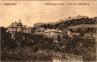 Budapest XI. Gellérthegy, Vízművek felett Gyopár utcai két villa, Citadella. A tornyos villa a Svéd ...