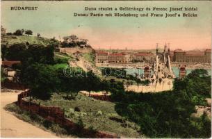1911 Budapest XI. Gellérthegy, Duna részlet a Gellérthegy és Ferenc József híddal. Gellért tér. Fell...