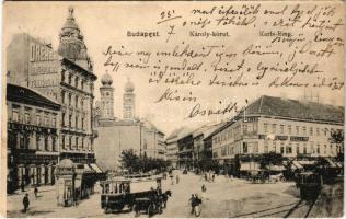 1910 Budapest V. Károly körút, Dohány utcai zsinagóga, villamosok, Dreher Antal sörfőzdéjének városi...