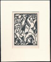 Bortnyik Sándor (1893-1976): Alakok, linómetszet, papír, jelzés nélkül, paszpartuban, 11,5×8,5 cm