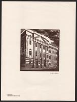 Gáborjáni Szabó Kálmán (1897-1955): A debreceni Református Kollégium épülete, fametszet, papír, jelzett a metszeten, 13×12 cm