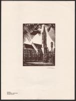 Gáborjáni Szabó Kálmán (1897-1955): Sopron: Bencések temploma (Kecske-templom), fametszet, papír, jelzett a metszeten, 13×10 cm