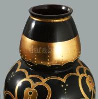 Szecessziós hialitüveg váza, kopással, m: 33 cm