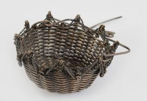 Régi ezüstözött kosár teaszűrő, d: 5 cm