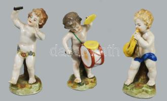 3 darab antik gyermek figura, cca 19. sz. vége, közte alt wien darabokkal, sérültek, m: 11 cm alatt
