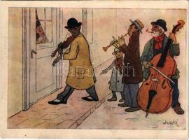 Újévet kíván a malacbanda. Tombola-levelezőlap I b-1. / New Year greeting, music band, lottery ticke...