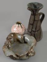 3 darab kerámia dísztárgy, közte jelzett, m: 20 cm alatt