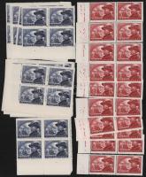 1950 Bem József (I.) 1Ft értéke 36 db ívszéli és ívsarki négyestömbben + 10 db 60f ívszéli pár