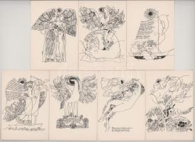 7 db MODERN postatiszta Ady Endre grafikai vers illusztrációs képeslap. Képzőművészeti Alap Kiadóvál...