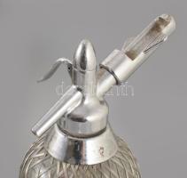 Art deco szódás üveg, fémfonatos, m: 34 cm