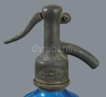 Markovits Pál kékszínű szódás üveg, lepattanással, m: 29,5 cm