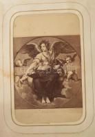 cca 1865 Régi fotóalbum 50 db főként vallás témájú festmények nyomán készült vizitkártyával, fém kerettel, 14×12 cm