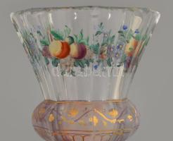 Biedermeier talpas pohár, festett, lepattanással, m: 15 cm