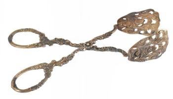 Díszes ezüstözött tortafogó, h: 17 cm