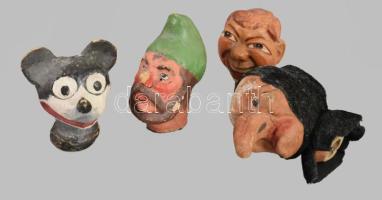 4 darab régi kerámia és papírmasé fej.