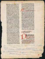 cca 1480 Leonardus de Utino Sermones de sanctis c. művének egy lapja (307-308 p.), kissé sérült lapszélekkel, 20x15,5 cm