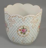 Hollóházi rózsa mintás kaspó. Kézzel festett, jelzett, hibátlan d: 21 cm, m. 20 cm
