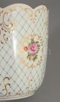 Hollóházi rózsa mintás kaspó. Kézzel festett, jelzett, hibátlan d: 21 cm, m. 20 cm