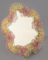 cca 1950 Velencei üveg díszítéses tükör, 24x21 cm