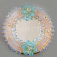 cca 1950 Velencei üveg díszítéses tükör, opalitüveg, d: 12 cm