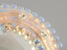 cca 1950 Velencei üveg díszítéses tükör, opalitüveg, d: 12 cm