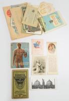 Vegyes papírrégiség tétel, közte térképek, bankjegyek, reklámnyomtatványok, stb.