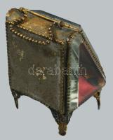 cca 1900 Réz szerelékes városképes zsebóra tartó, m: 9 cm