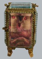 cca 1900 Réz szerelékes matricás zsebóra tartó, m: 10 cm