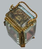 cca 1900 Réz szerelékes matricás zsebóra tartó, m: 10 cm