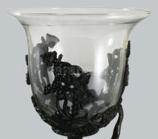 Aufsatz. Nagy méretű kelyhet tartó nimfa. Spiáter, hibátlan üveg betéttel (kiszedhető) 57 cm