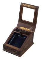 Antik faragott fa zsebóra tartó, 10x7 cm