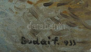 Budai f. jelzéssel: Téli táj, 1933. Olaj, karton. Dekoratív, kissé sérült fakeretben. 70 x 45 cm