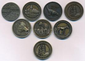 8db (7xklf) bronz emlékérem magyarországi helyszínekről, benne: Tihanyi bencés apátság, Veresegyházi medveotthon (3xklf), Magyar Mezőgazdasági Múzeum (Vajdahunyadvár, 2xklf, egyiken Kincsem), Széchenyi fürdő (30mm) T:UNC,AU
