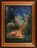 H. Gőcze Judit: Méltóságos,. Tűzzománc, jelzett, fa keretben, 24x18 cm