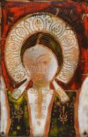 Stekly Zsuzsa (1954-): Matyó Madonna. Tűzzománc, fémlemez. 16x11 cm Fa keretben