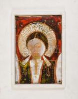 Stekly Zsuzsa (1954-): Matyó Madonna. Tűzzománc, fémlemez. 16x11 cm Fa keretben