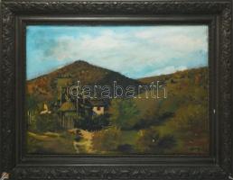 Dobozy jelzéssel: Hegyvidéki táj. Olaj, vászon. Dekoratív, kissé sérült fakeretben. 45x65 cm.