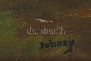 Dobozy jelzéssel: Hegyvidéki táj. Olaj, vászon. Dekoratív, kissé sérült fakeretben. 45x65 cm