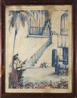 Dernesch vagy Bernesch jelzéssel: Szerenád, 1939. Vegyes technika, papír. Üvegezett, kissé sérült fakeretben. 43,5x34 cm.