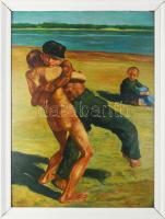 Kocsán Gy jelzéssel, Glatz Oszkár után: Birkozó fiúk, 1978. Olaj, karton. Kissé vetemedett. Fakeretben. 60x44 cm.