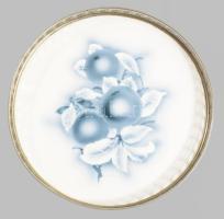 Reggeliző fajansz tálca, fém szegéllyel d: 18 cm