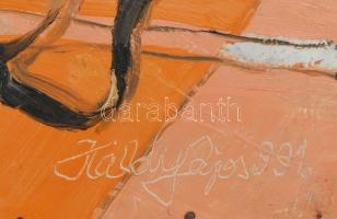 Káldy Lajos (1922-2023): Vadászcsendélet fácánnal és távcsővel, 1991. Olaj, farost. 80x70 cm