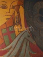 Zombory Zoltán (1941-2021): Küzdelem (Szent György), 1985. Olaj, farost. Jelzett. Hátoldalán autográf felirattal és töredékes szegedi kiállítási raglappal. 80x61 cm.