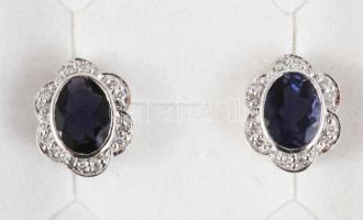 Fülbevaló fehérarany 14K, tanzanittal (1,93ct) és gyémánttal ékítve. (0,135ct, 24 db, Briliáns csisz...