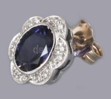 Fülbevaló fehérarany 14K, tanzanittal (1,93ct) és gyémánttal ékítve. (0,135ct, 24 db, Briliáns csisz...