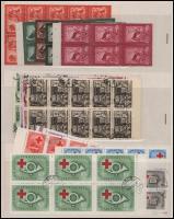 1950-1957 Május 1., Szakszervezet, DISZ, Postáskórház, Tudósok sor tízes tömbökben + Hortobágy sor 3 x 3 értéke felső ívszéllel + NOSZF sor négyestömbökben