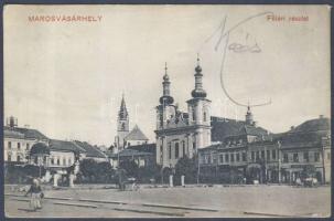 Marosvásárhely main square with the shops of Béla Lang and József Császár
