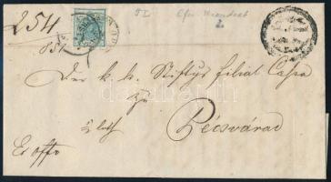 1851 9kr HP I levélen "OF(EN) / WASSERST(ADT)" - "PÉCSVÁR"
