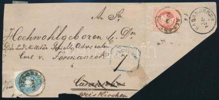 ~1868 1864 10kr + 1867 5kr rendkívül ritka vegyes bérmentesítés ajánlott levél előlapon "ALT-ORSOVA" - "KARANSEBES" - Weiskirchen