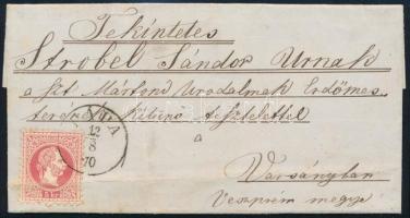 1870 5kr levélen (hajtott / folded) "PÁPA" - Varsány